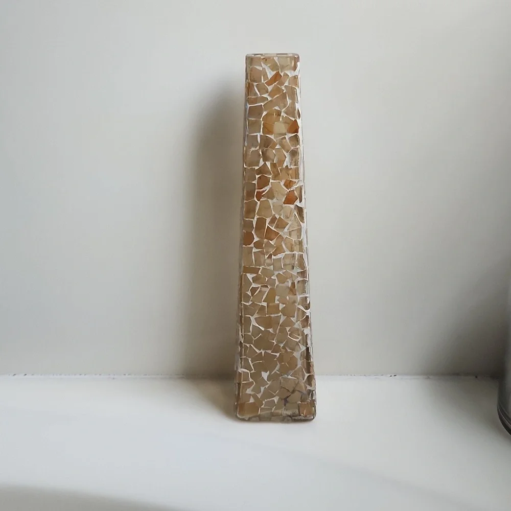 Mosaic Glass Vase Gold Tones 12 Inches Tall